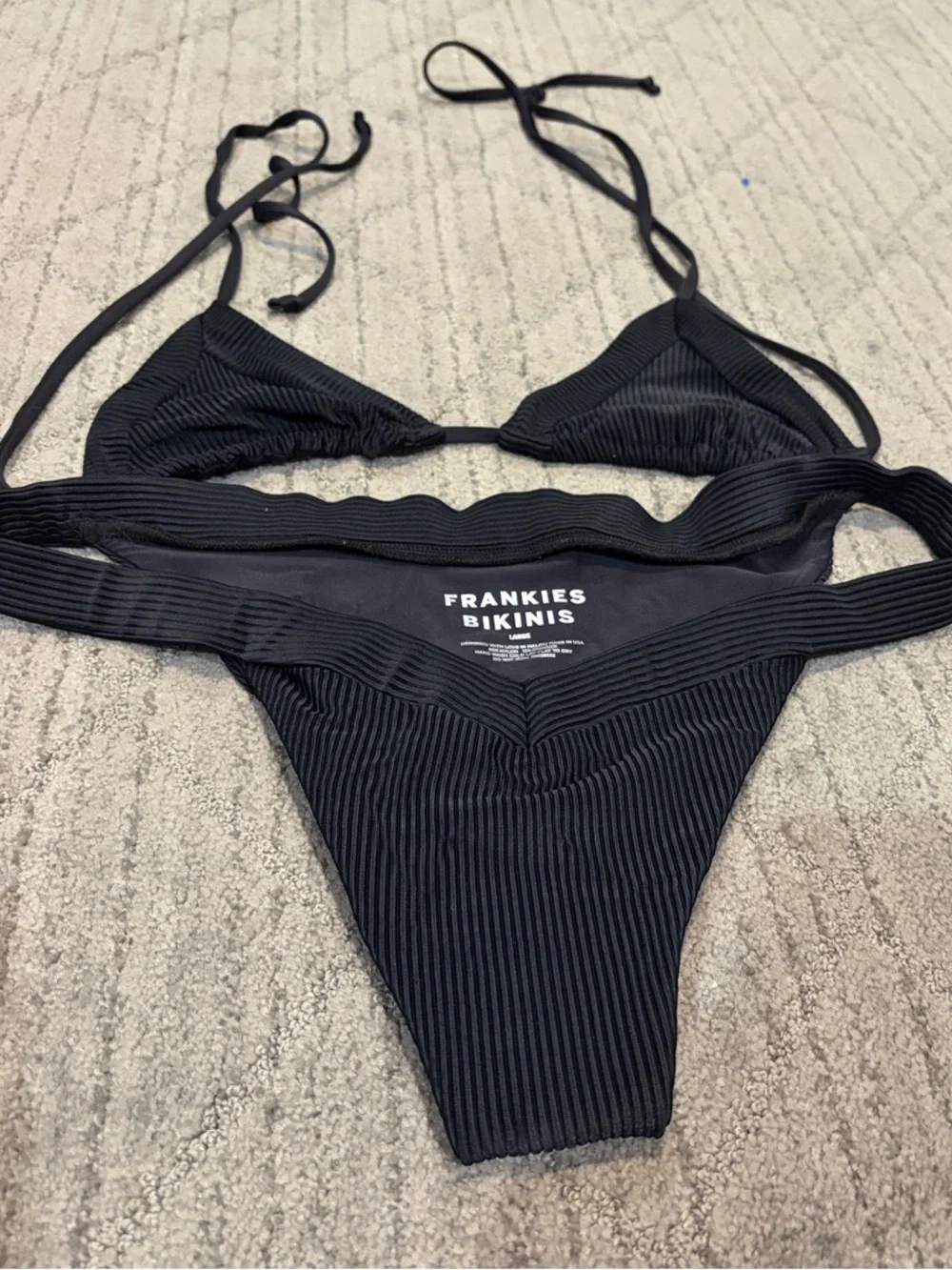Frankie's Bikinis Black Ribbed Triangle Two-Piece